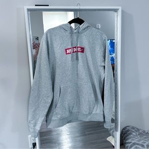 Nike | Shirts | Nike Gray Just Do It Red Box Logo Hoodie Hooded Sweatshirt  Casual Streetwear | Poshmark